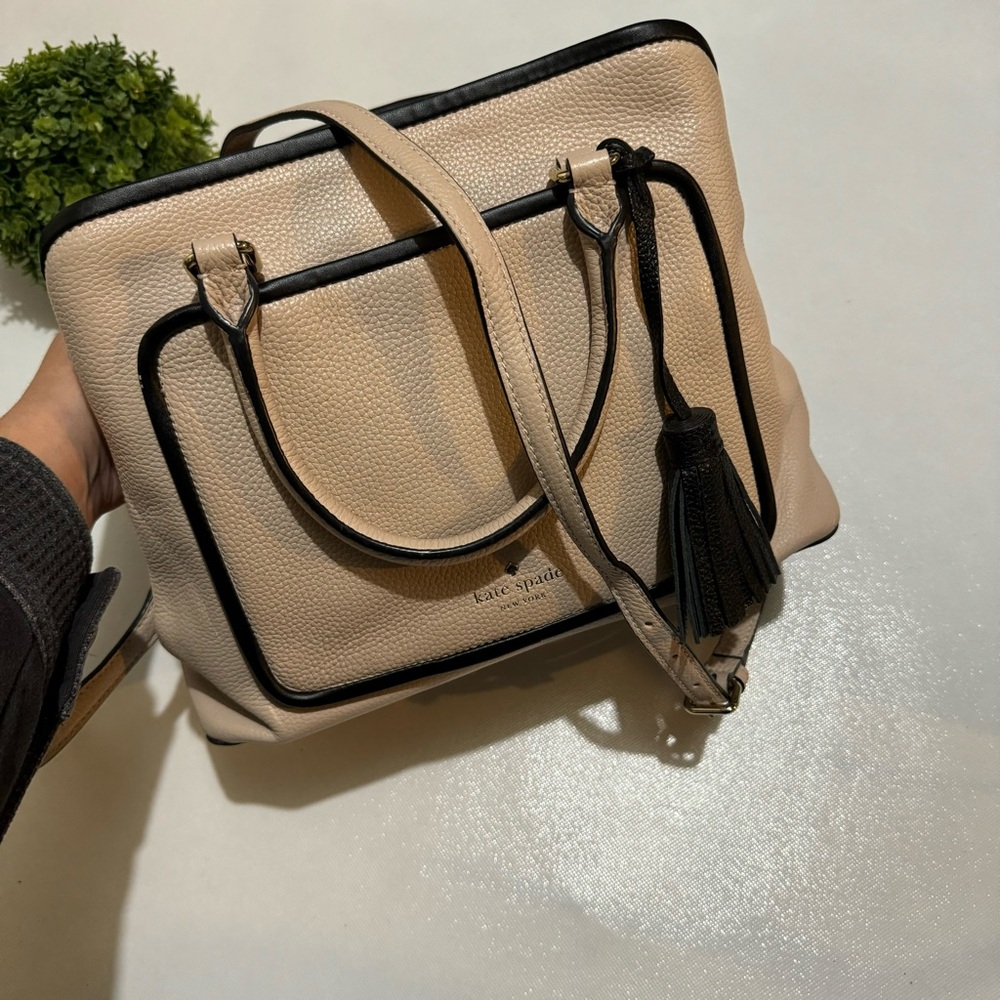 Kate Spade ♠️ Ward Place Evangelie‎ Pink Black Pebbled Leather Purse Bag